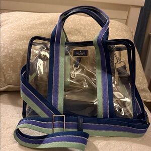 Kate Spade Transparent Tote with Navy and Mint Stripes